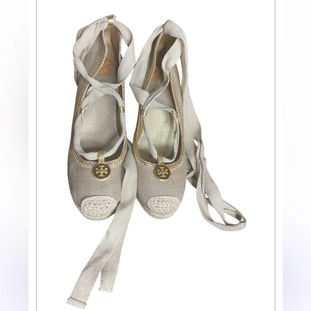 Tory Burch Canvas Leather Trim Embellishment Slingback Pumps Women's Size: 11
